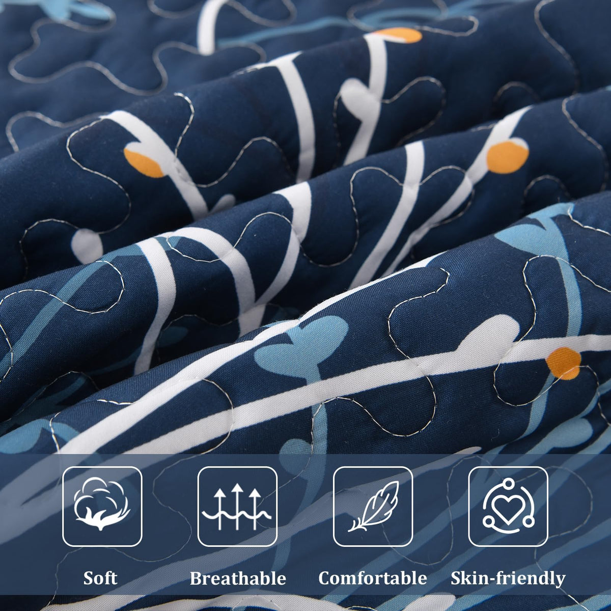 Navy Quilt Set Branch Botanical Bedspread Coverlet Set