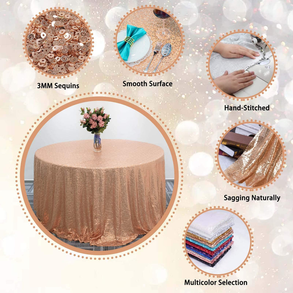 Rose Gold Sequin Tablecloth 120" Round