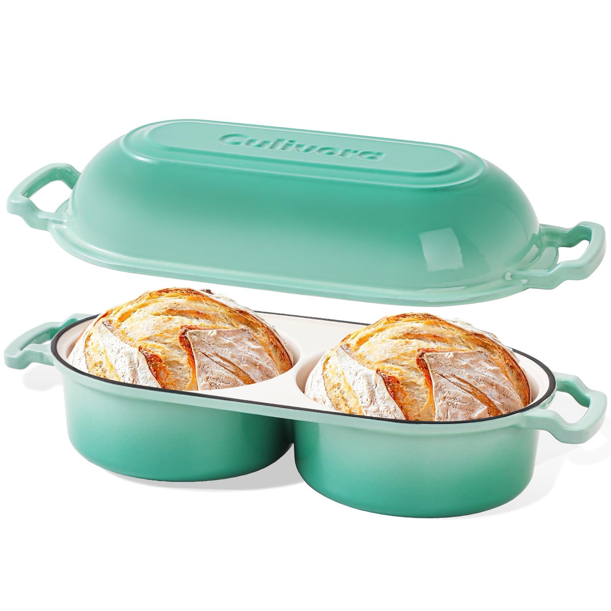 Cast Iron Bread Pan with Lid, Mini Enamel Sourdough Baking Dutch Oven Pot, Double Round Loaf Space made, Bread, Cake
