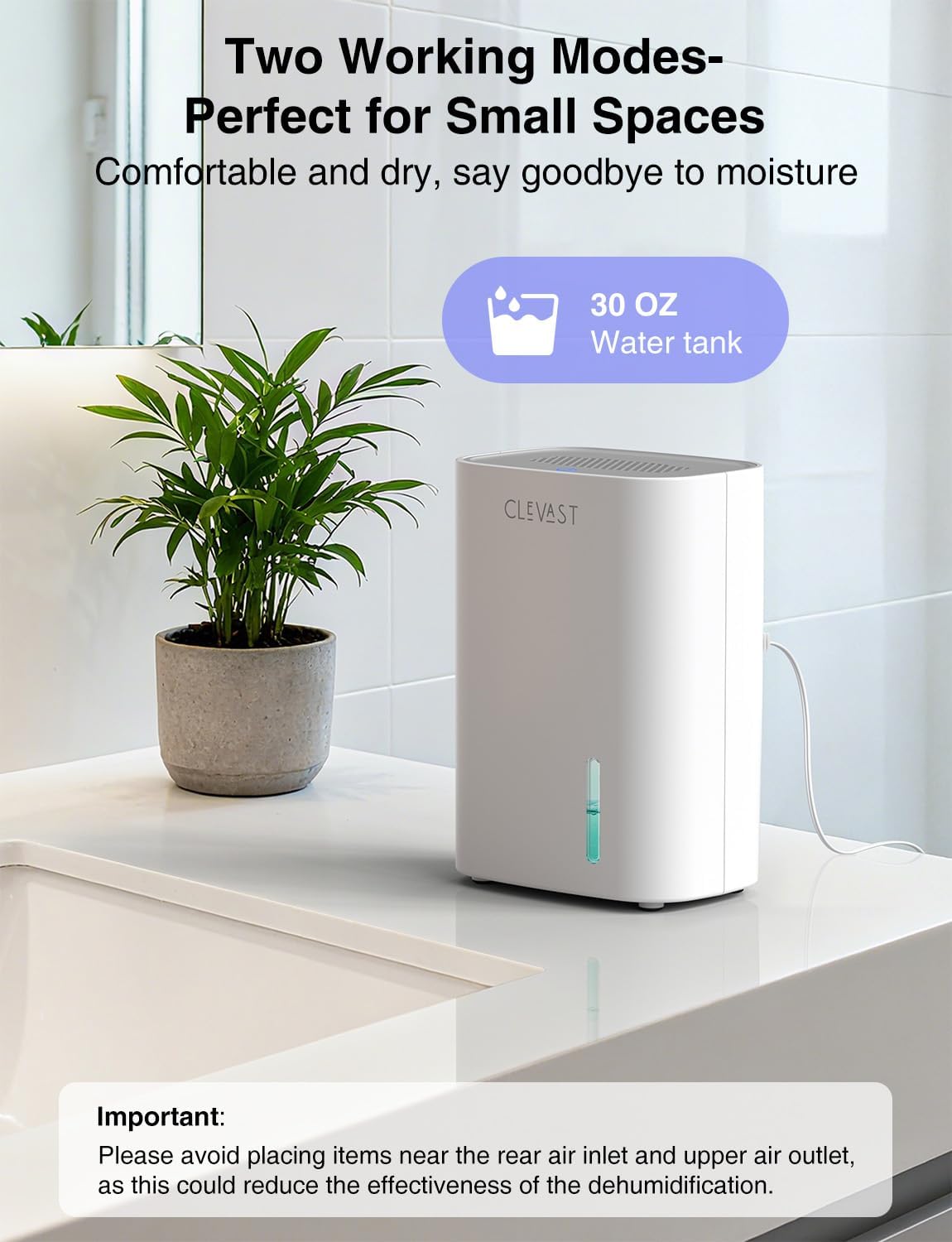 Small Dehumidifier for Home, 30oz Quiet Mini Dehumidifier for Bathroom, Bedroom & Closet