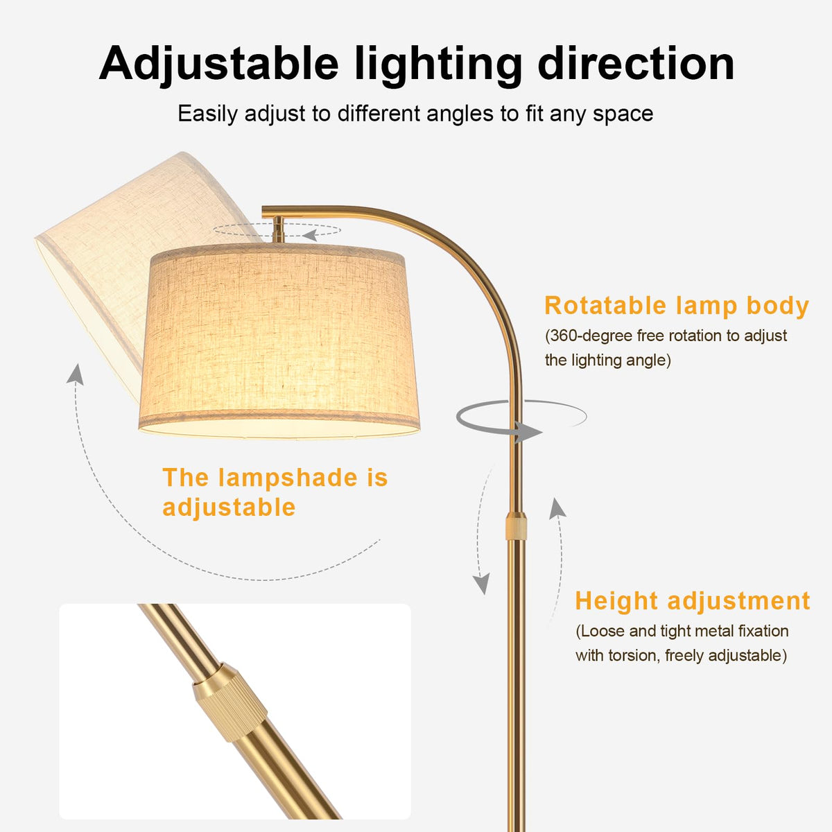 Inspired Arco Style 72" Arc Floor Lamp with Table & Rotating Head, Standing Lamp