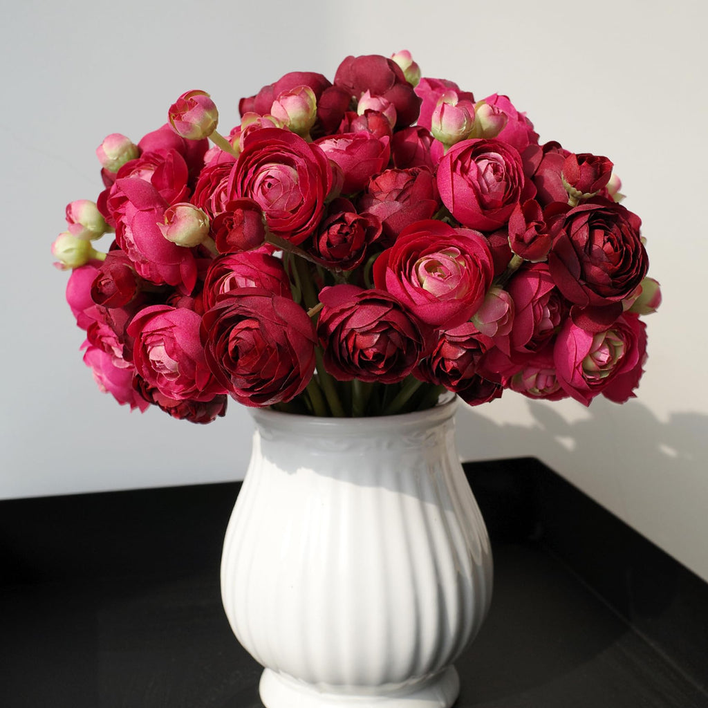 Artificial Ranunculus Flowers 18 Pcs Burgundy Faux Flowers