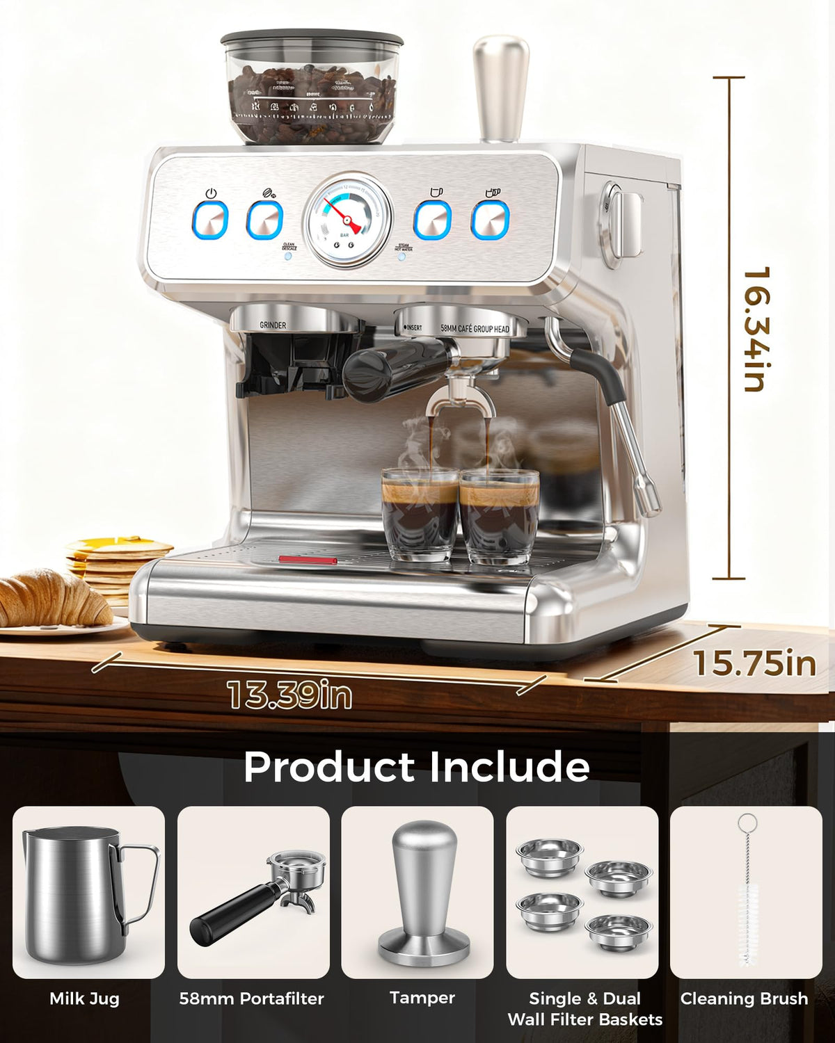 20 Bar Espresso Machine with Grinder & Milk Frother-Pro