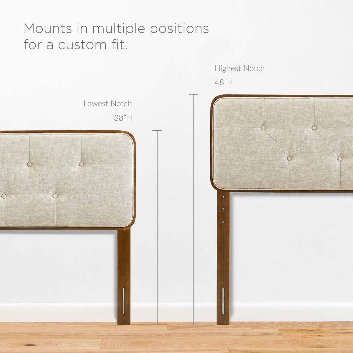 Tufted King Fabric and Wood Headboard, Walnut Beige