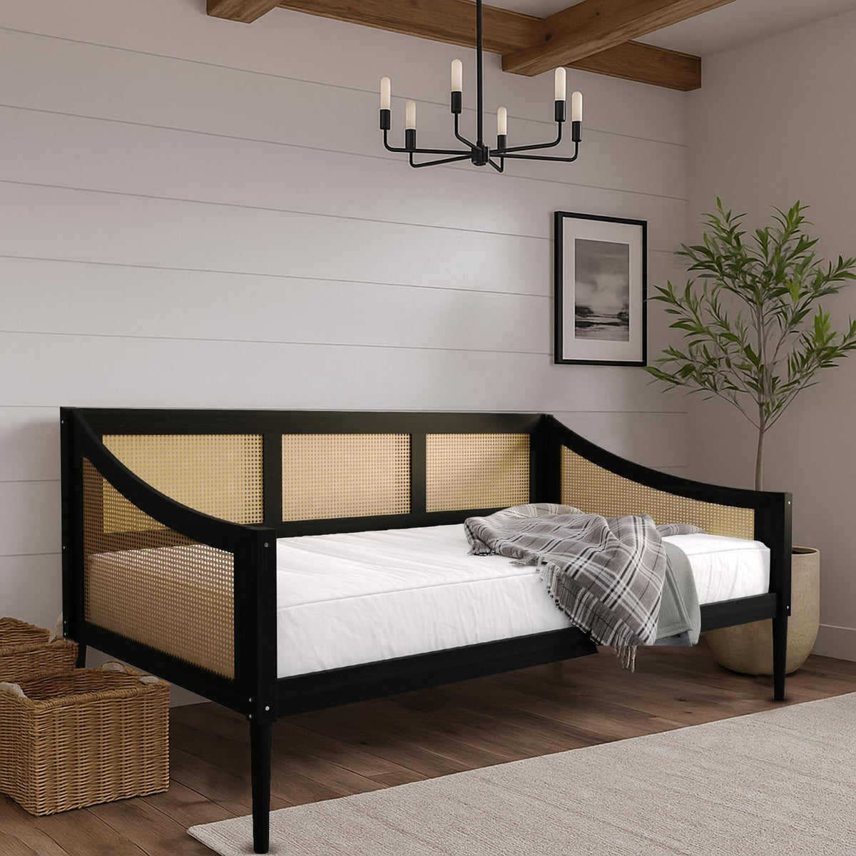 Elko Twin Wood and Rattan Daybed, Black