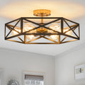 Modern Farmhouse Black and Gold Semi Flush Mount Ceiling Light 19.7 in