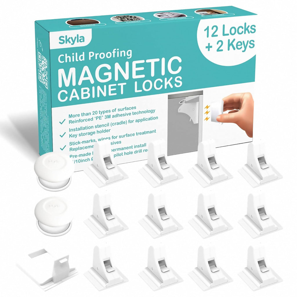 Magnetic Cabinet Locks for Baby Proofing, 12 Pack, 2 Keys