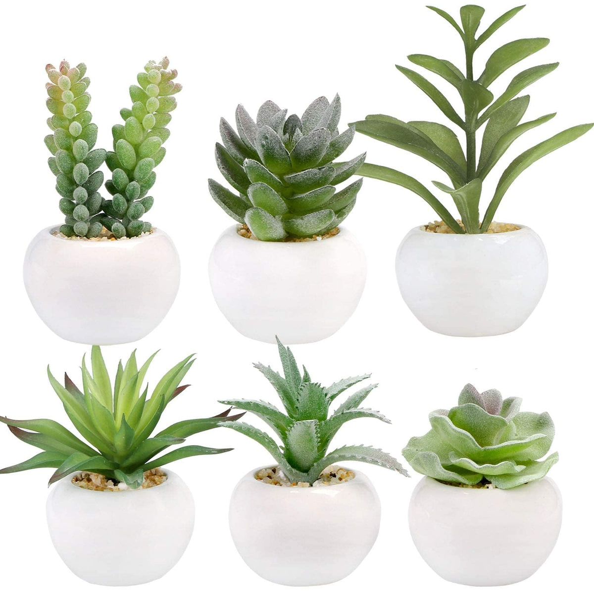 6 Pcs Artificial Succulents in Ceramic Pots Small Fake Plants