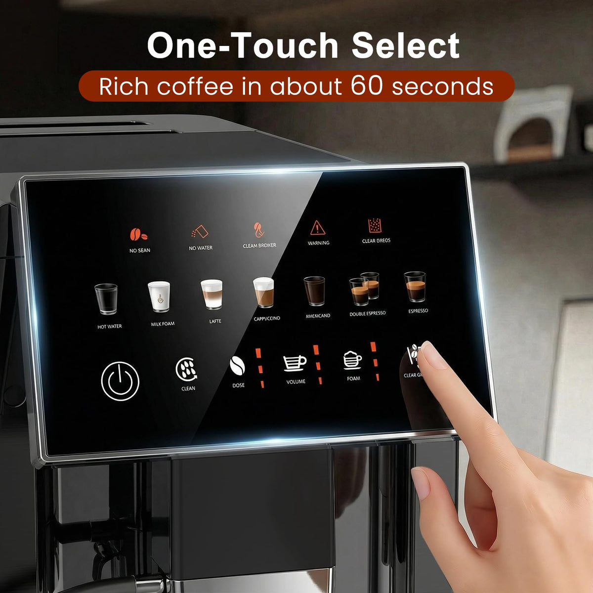 Fully Automatic Coffee Machine, 20 Bar Automatic Espresso Machine, Coffee Maker with Grinder for 15 Settings, Auto