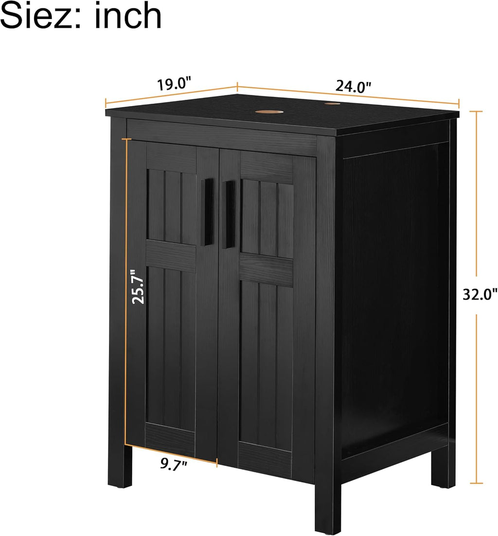 Black 24" Bathroom Vanity Without Sink,Modern Freestanding Sink Cabinet,Stylish Bathroom Vanity Cabinet,Grooved