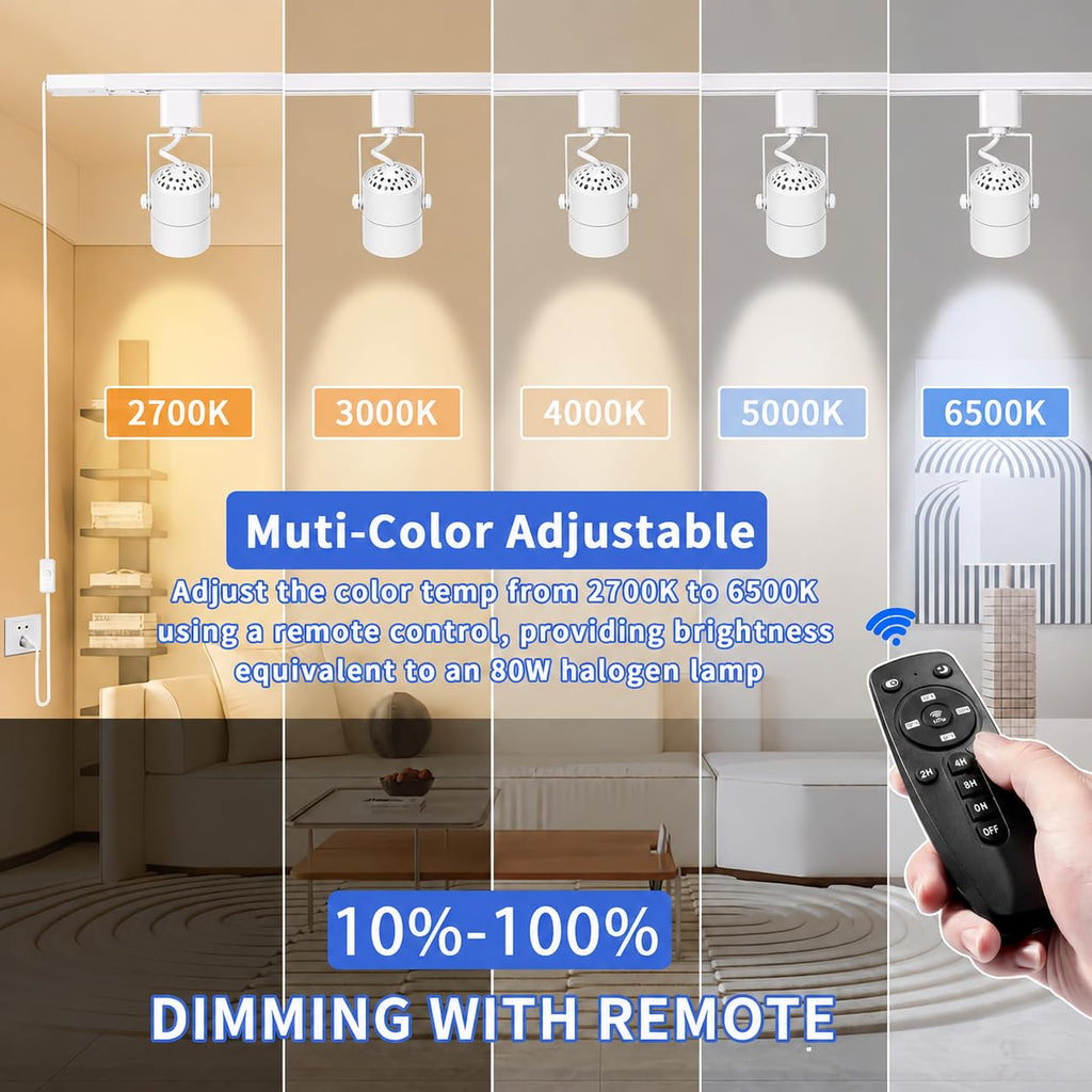 L Type Track Lighting Heads Dimmable LED Track Light Heads with Remote, 2700K-6500K Adjustable, Flicker Free CRI90+