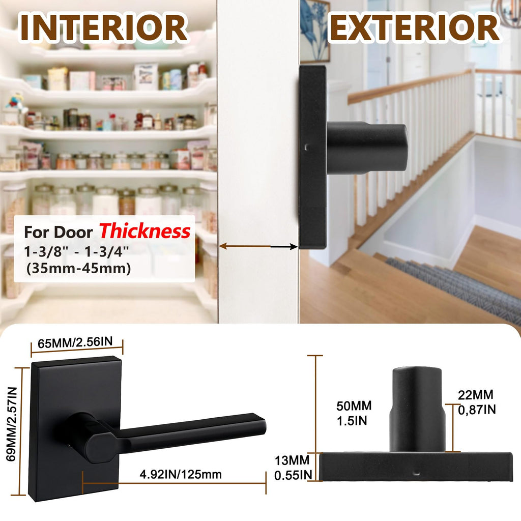 Single Sided Dummy Door Handle for Closet or Pantry, Non-Turning Matte Black Reversible Interior Push/Pull Lever