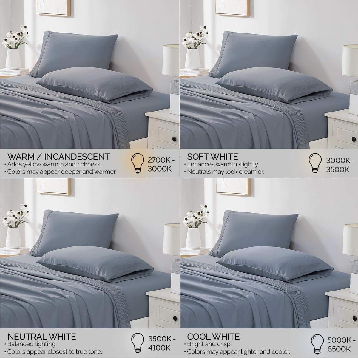 Embroidered Hem Deep Pocket Sheet Set Soft 2 Pillow Cases Slate Blue