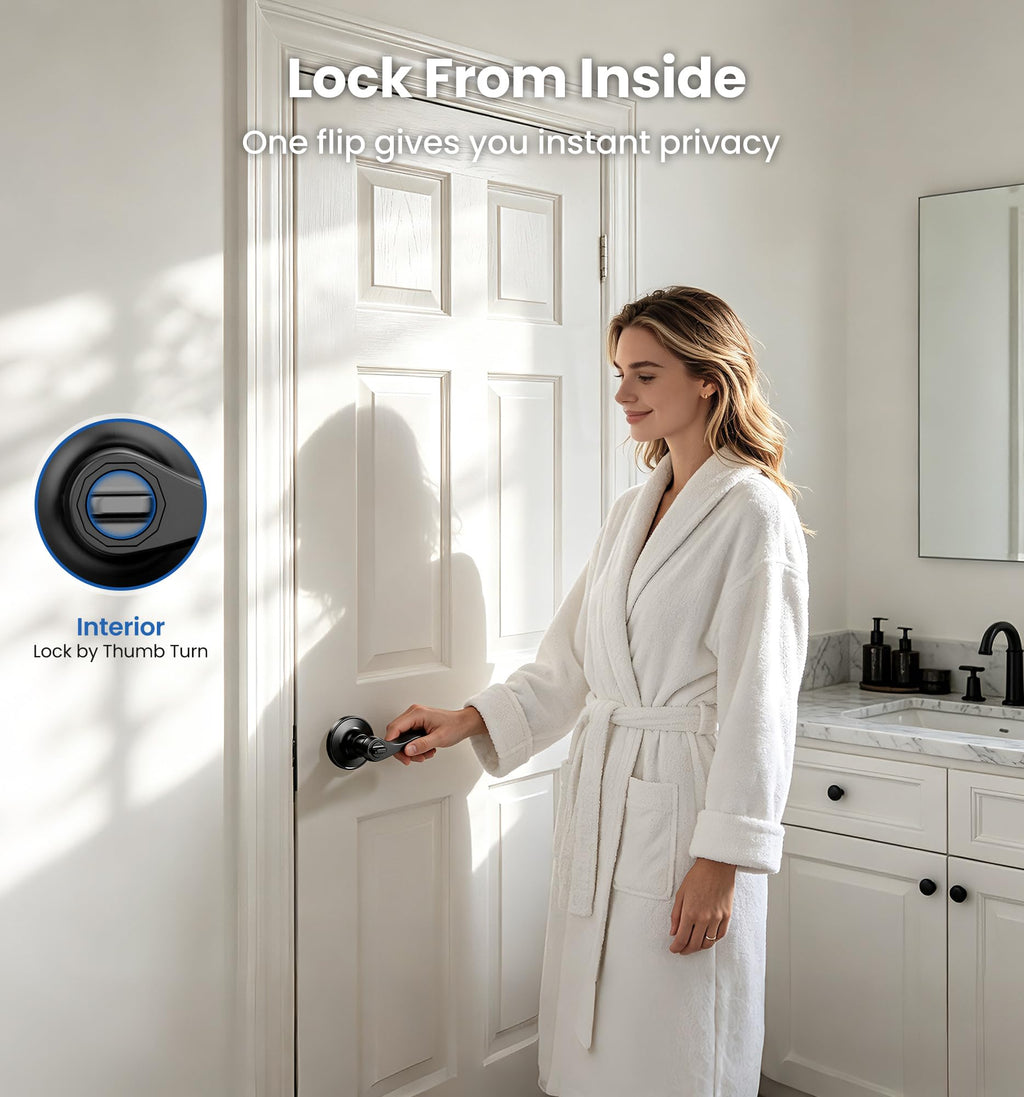 3 Pack Interior Privacy Door Handle Levers Lock Keyless, Matte Black