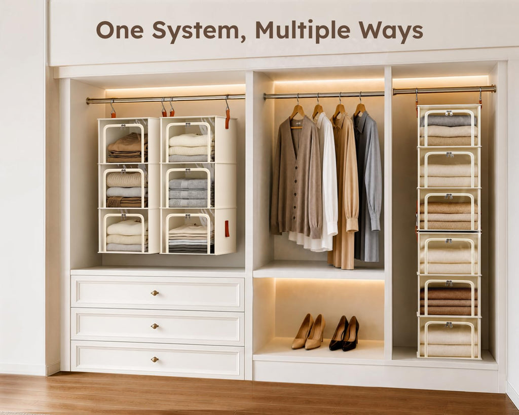 6-Tier Modular Hanging Closet Organizer Shelves, Beige