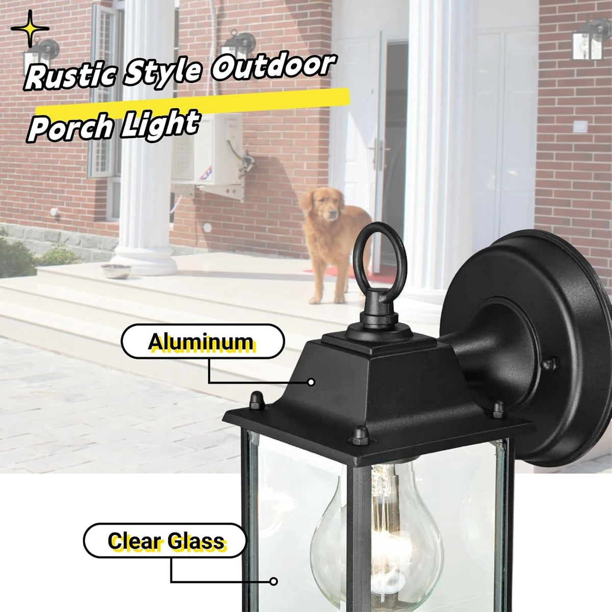 2 Packs Outdoor Wall Lantern, Black Exterior Waterproof Wall Sconce for House, Aluminum Housing Plus Glass