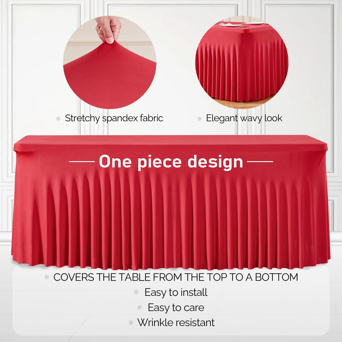 2 Packs Red Table Clothes for 8 Foot Rectangle Tables, Wrinkle Resistant Stretch Spandex Table Covers Fitted