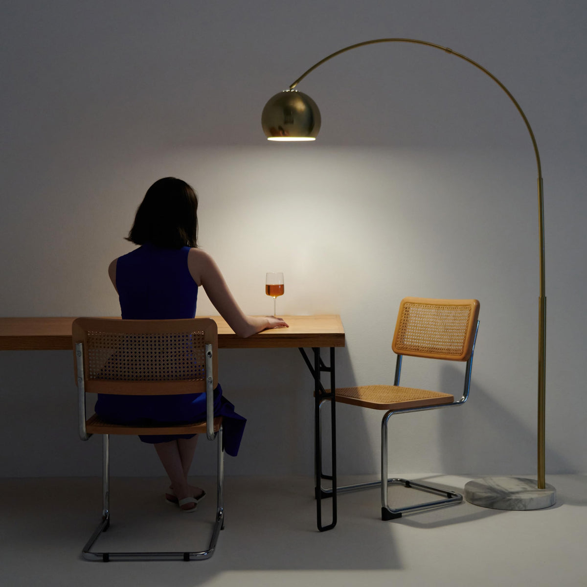 Inspired Arco Style Olivia Floor Lamp - Chic Arc Lamp with Rounded Spolight Head and Marble Base, Tall Standing Lamp with LED Light Bulb