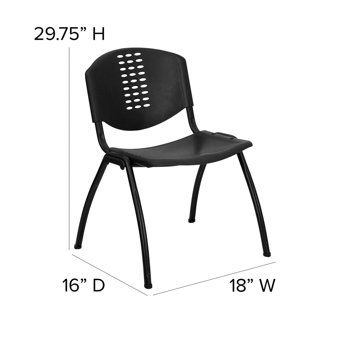 Hercules Plastic Stack Chair with Oval Cutout Back, Black