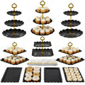 Pack of 11 Cake Stand Set of Cupcake Stand, Tray & Table Cloth (Black)