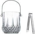 Crystal Ice Bucket 37oz Small Glass Ice Bucket with Tongs Handle 4.7in