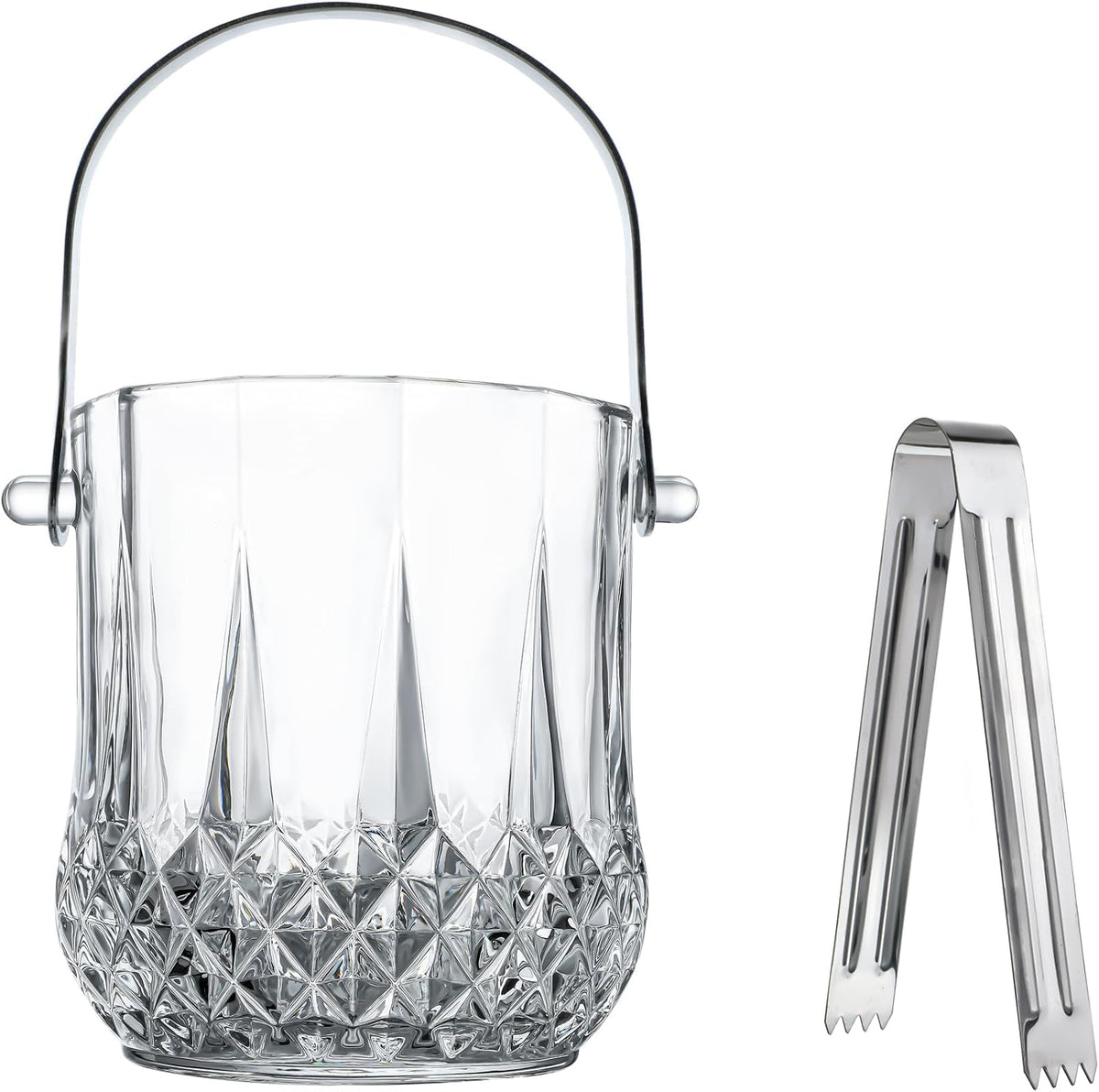 Crystal Ice Bucket 37oz Small Glass Ice Bucket with Tongs Handle 4.7in