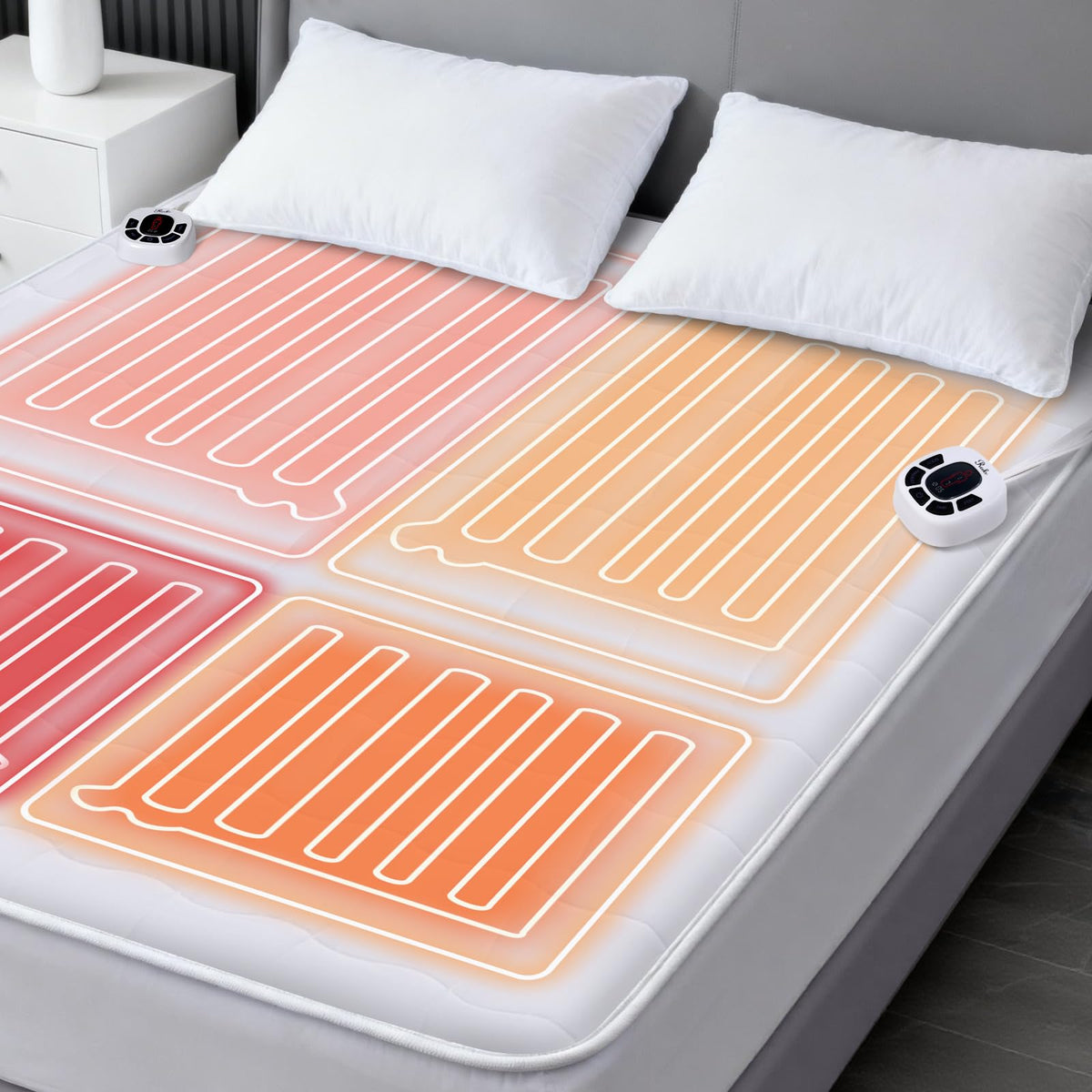 Multi-Zone Heated Mattress Pad King, Quilted Surface, Preheat & Memory