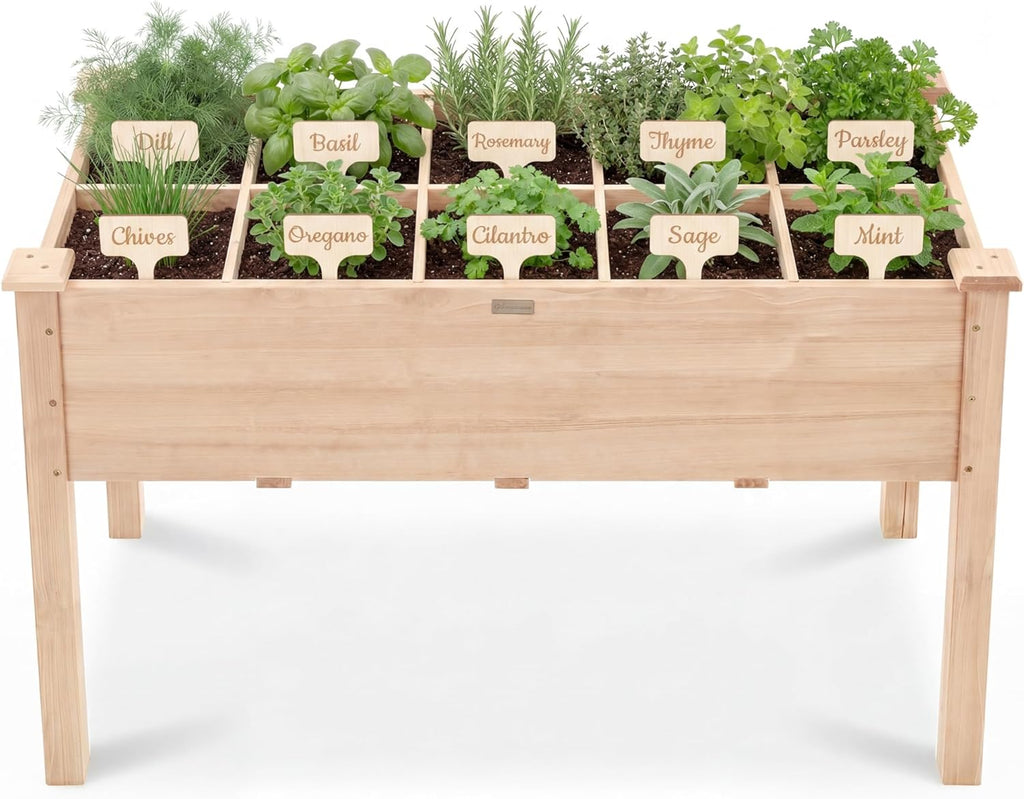 Best Choice Products Raised Herb Garden Bed Planter Box - Elevated Wooden Planter with 10 Grid Growing Compartments