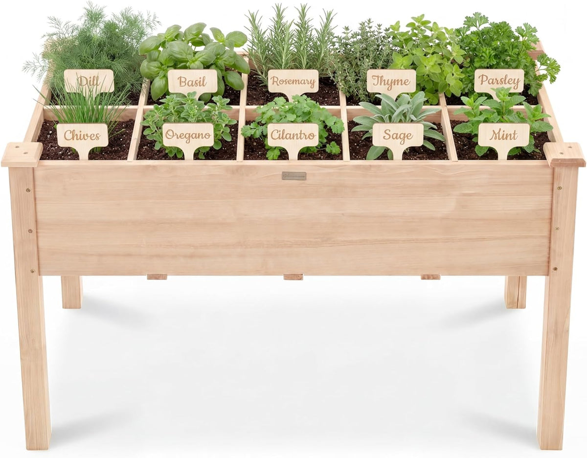 Best Choice Products Raised Herb Garden Bed Planter Box - Elevated Wooden Planter with 10 Grid Growing Compartments