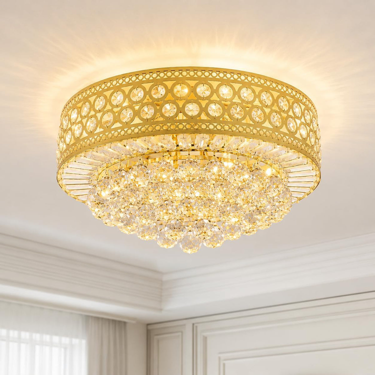 20 Inch Luxury Crystal Flush Mount Ceiling Light with Full Sparkle