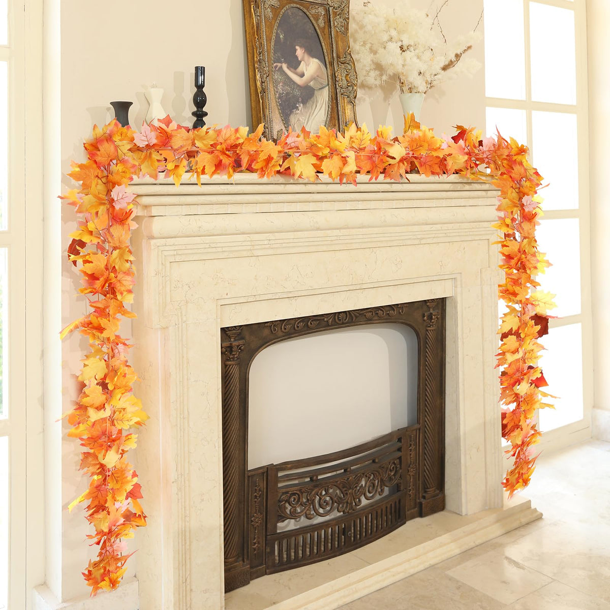 6 Pack Fall Garland with Orange Leaves