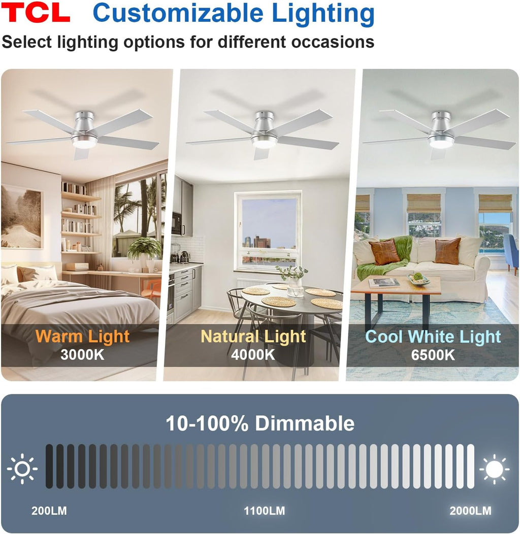 52" Silver Flush Mount Ceiling Fan with Light