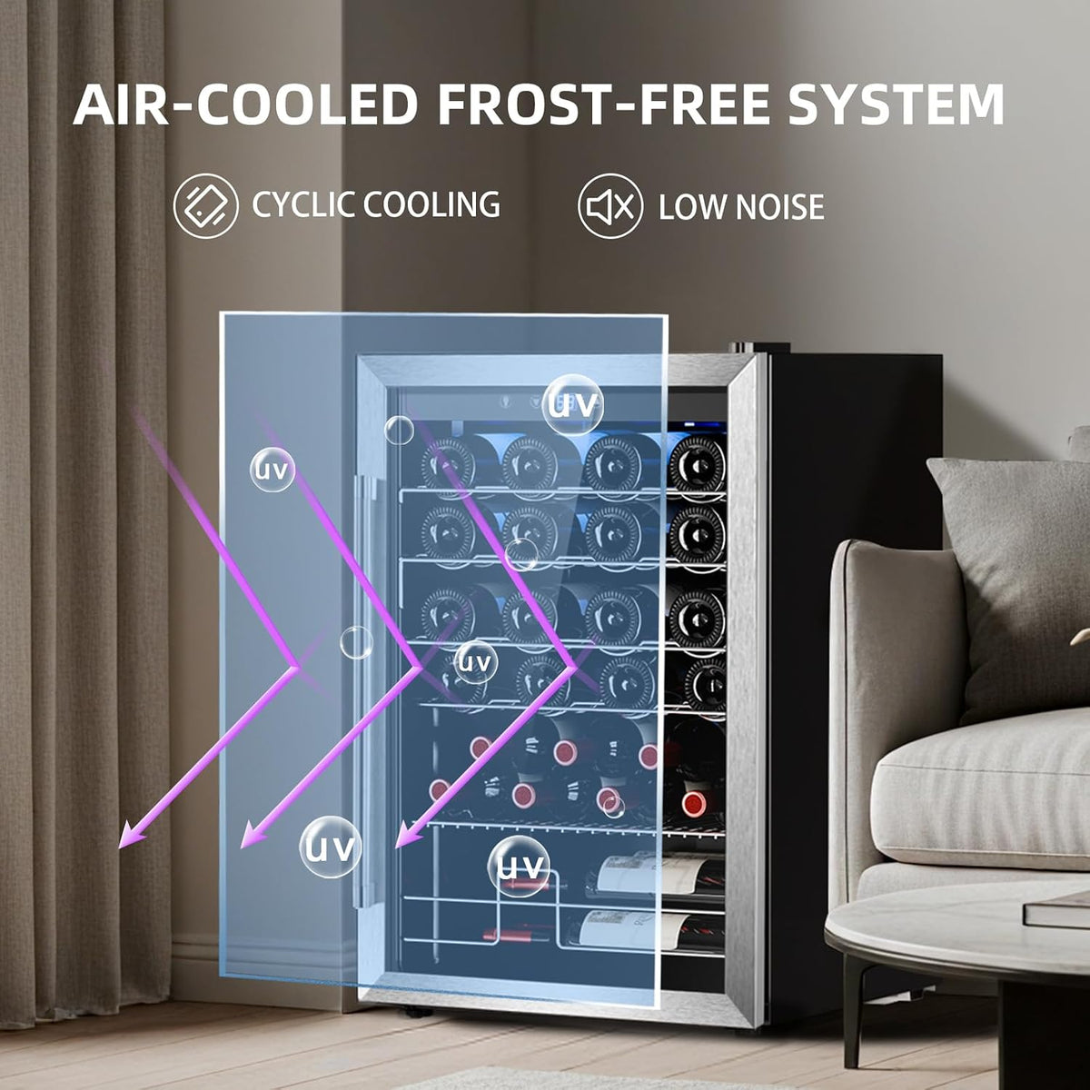 Wine Cooler Refrigerator, Freestanding Wine Fridge with Adjust Temperature（32°F- 61°F）