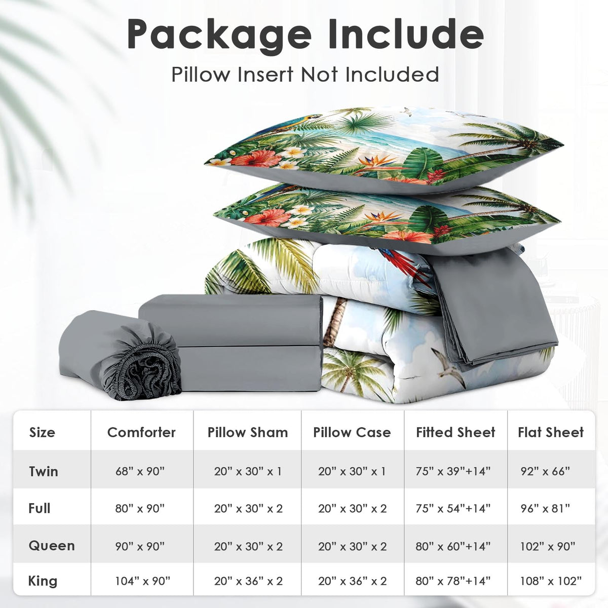 Comforter Set, 7 Pieces Tropical Beach Bedding Set