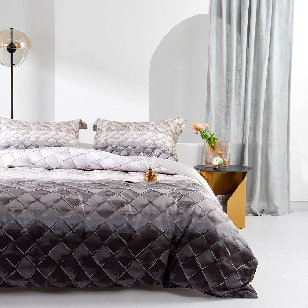 100% Egyptian Cotton Duvet Cover King, Gray Beige Geometric Pattern Comforter Cover Set Modern Abstract