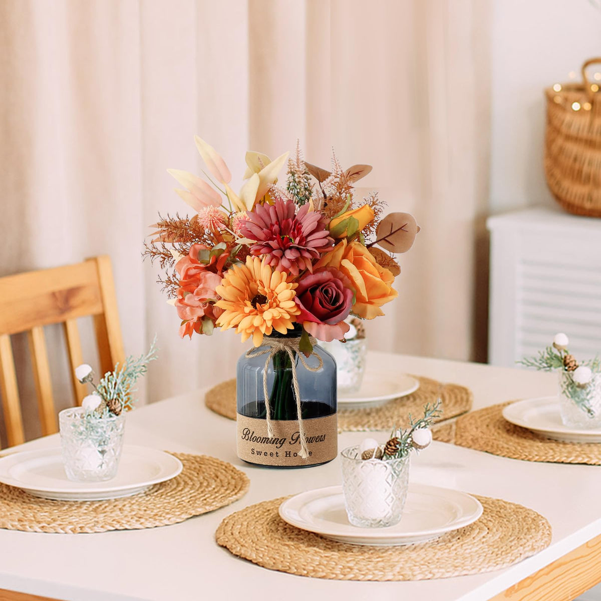 Fake Fall Flowers in Vase, Artificial Flowers with Vase, Centerpiece Table Decorations, Fall Centerpieces for