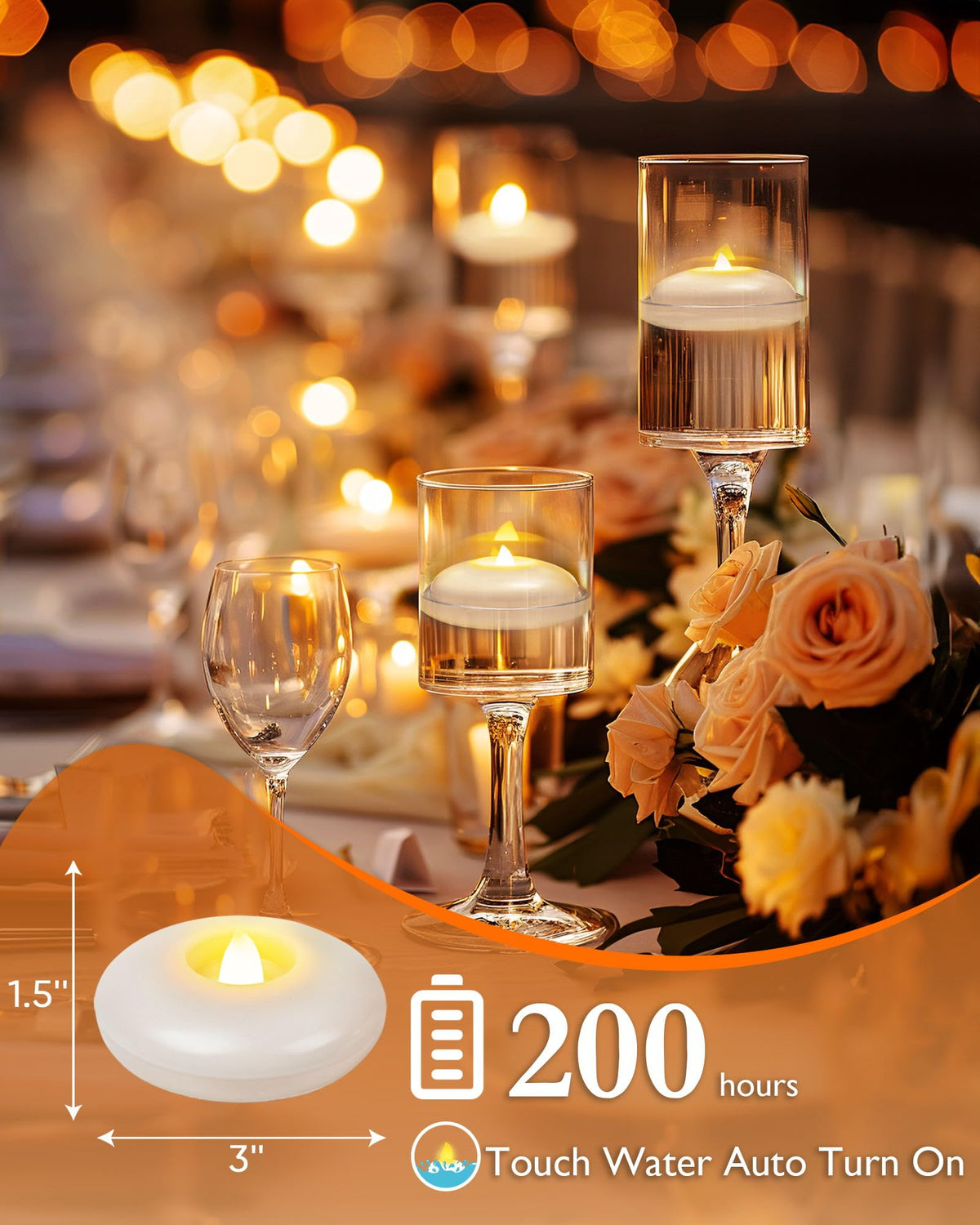 48Pack 3" White Flameless Floating LED Candle, Waterproof Tealight