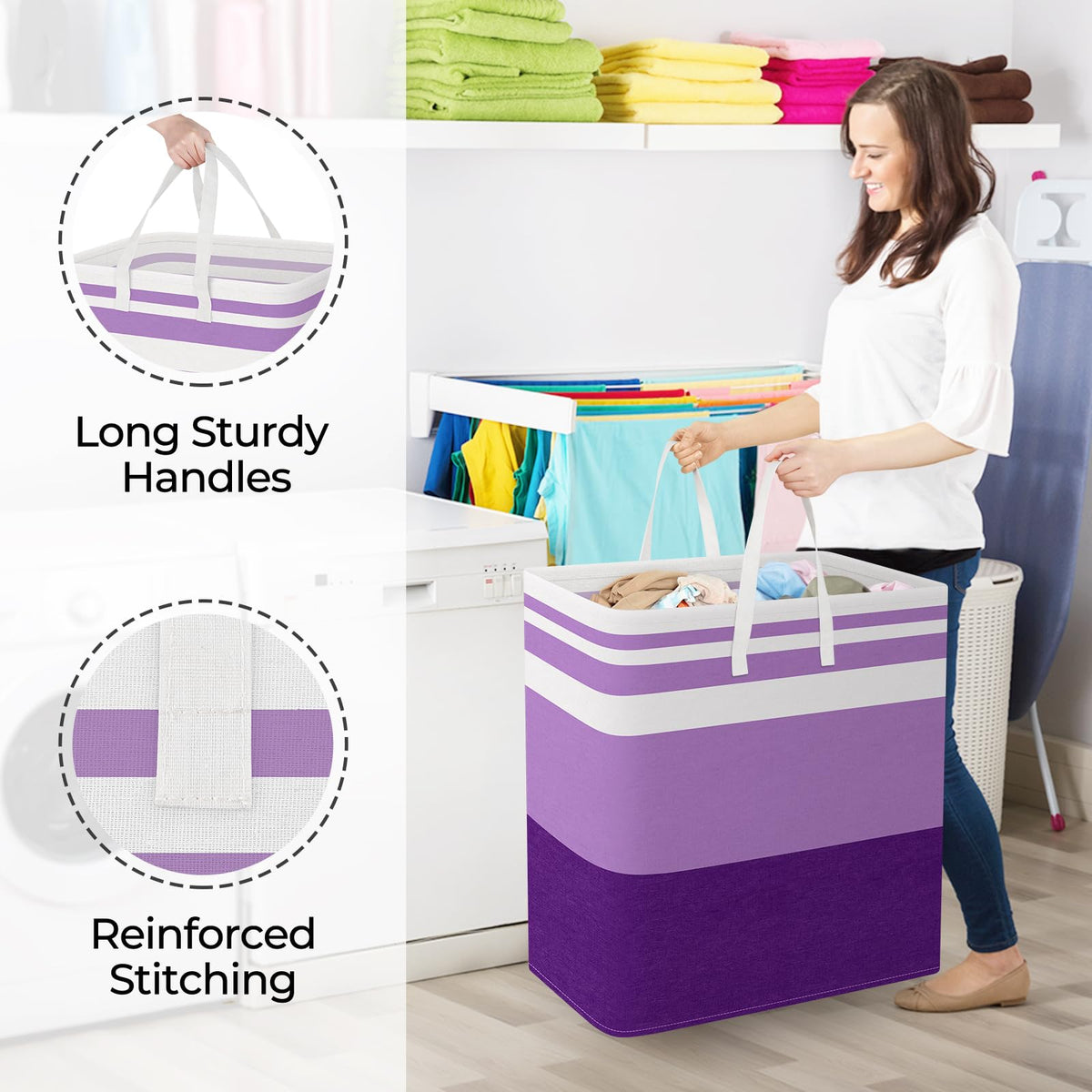 Basket Hamper, 125L Collapsible Clothes Storage, Purple