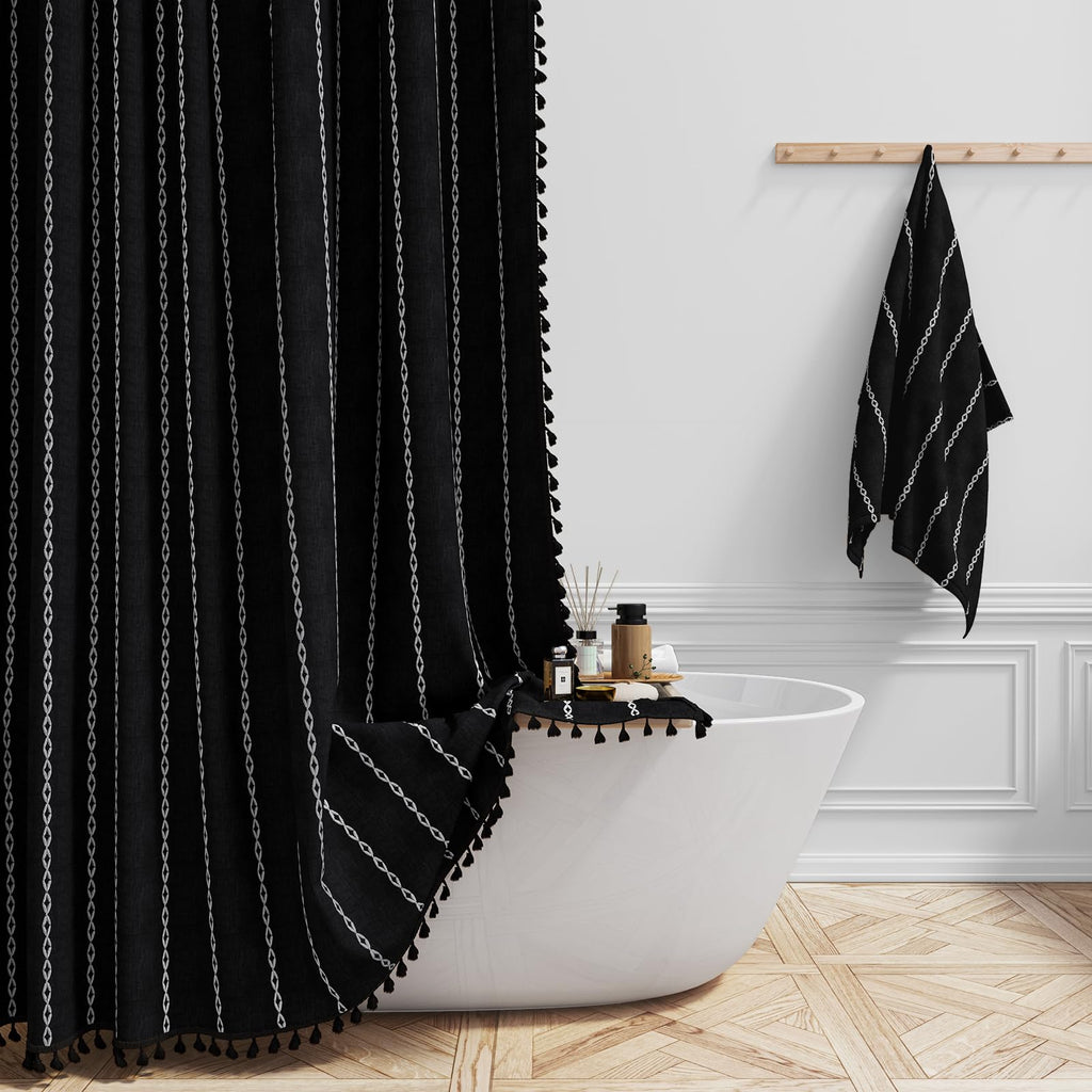 48 x 72 Boho Linen Heavy Duty Cloth Set, Black White