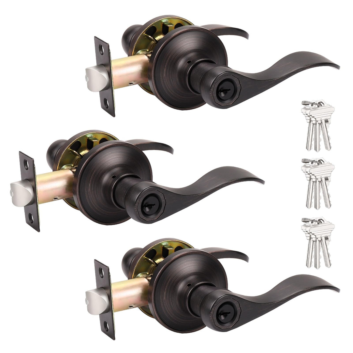 Keyed Alike Bronze Door Handle, Oil Rubbed Bronze Wave Style Entry Door Handles, Door Levers Lockset for Interior and