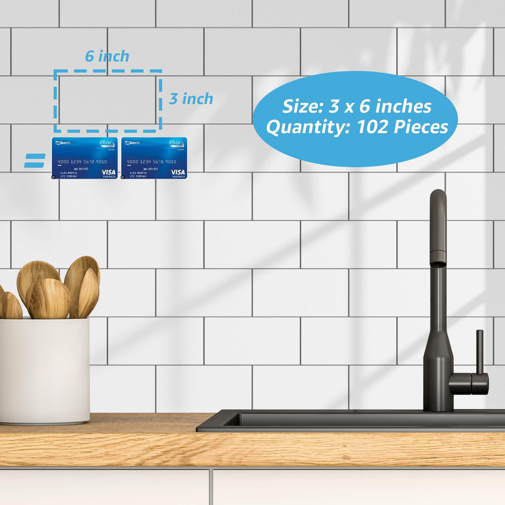 102-Pack Peel and Stick Backsplash on Subway Tile, Glossy White