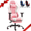 Pink-White Ergonomic PC Massage Gaming Chair