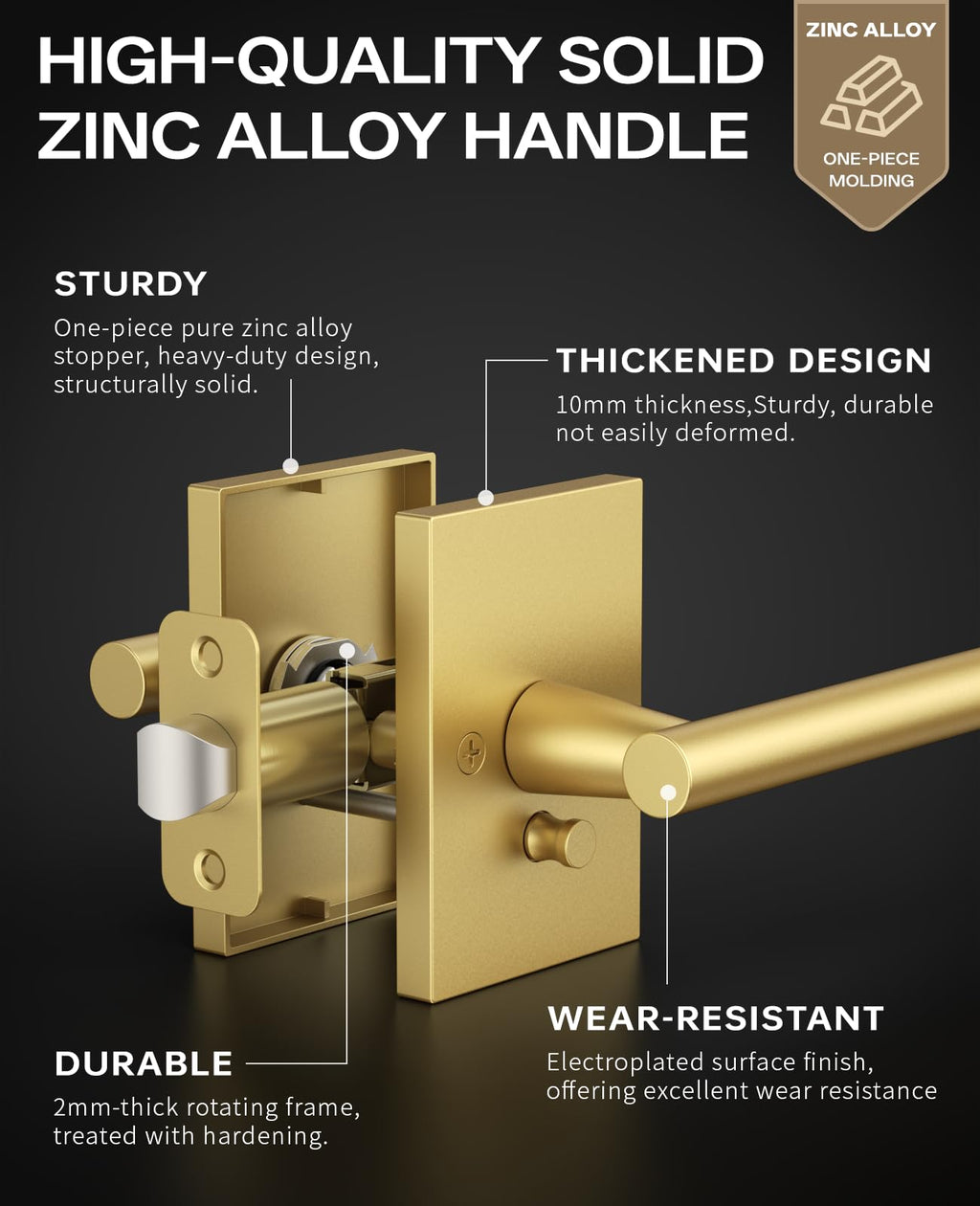 10 Pack Brushed Gold Privacy Interior Door Handles