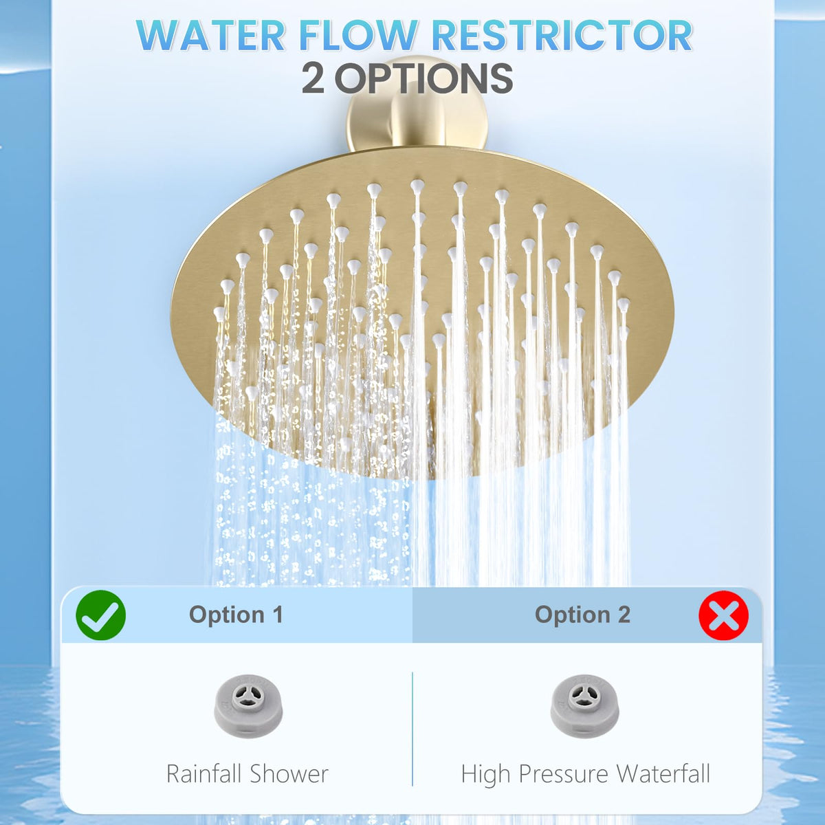 Brushed Gold Round Rainfall Shower Head, All Metal Stainless Steel Rain Shower Heads with 90 Anti-Clog Silicone