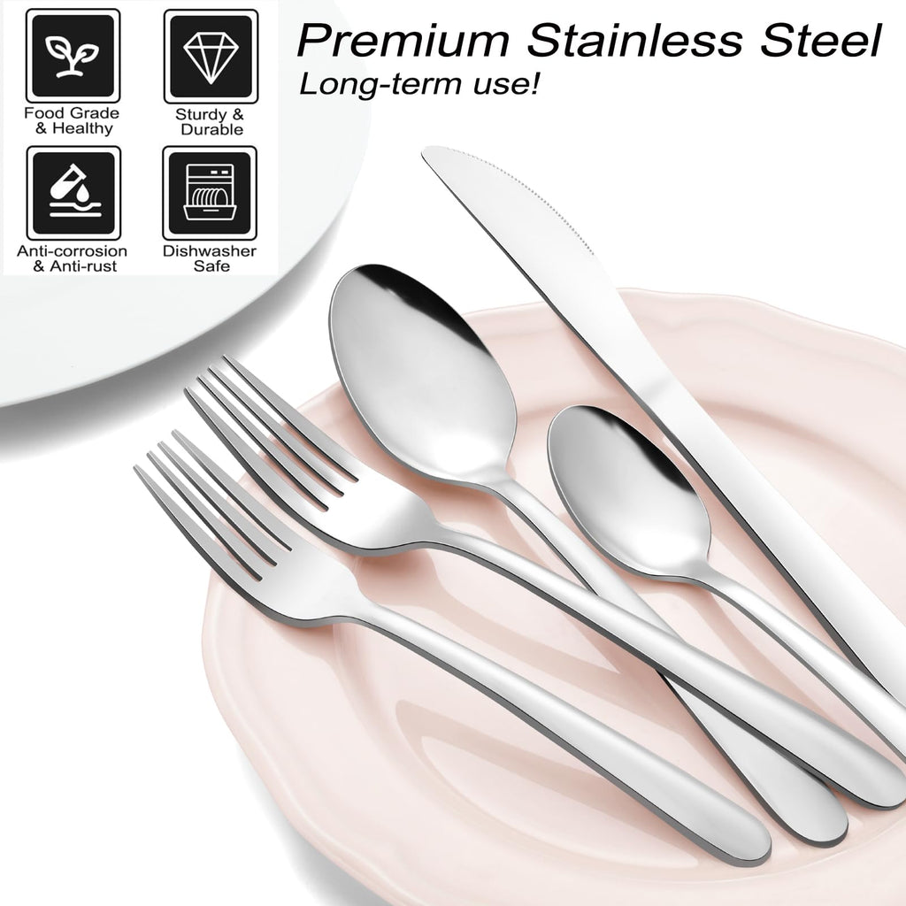 72-Pieces Silverware Set for 12, Flatware Set with Steak Knives, Stainless Steel Cutlery Set, Include Forks Spoons