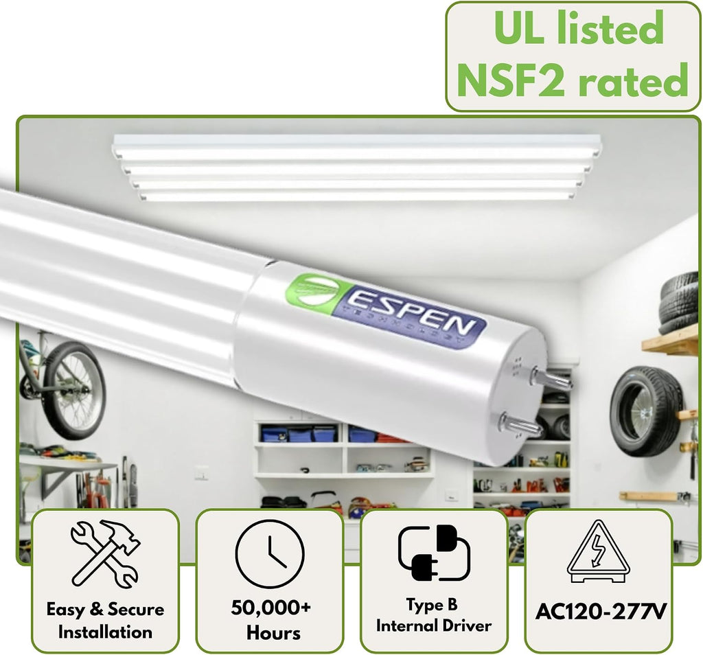 2FT T8 LED Tube Light 9W 1150 Lumens, Type B Ballast Bypass, Internal Driver, Double-End Powered, 3000K-5000K