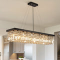 Rectangle K9 Crystal Chandelier Modern Rectangular Pendant Lighting Fixture Kitchen Island Bedroom Black L47'' x