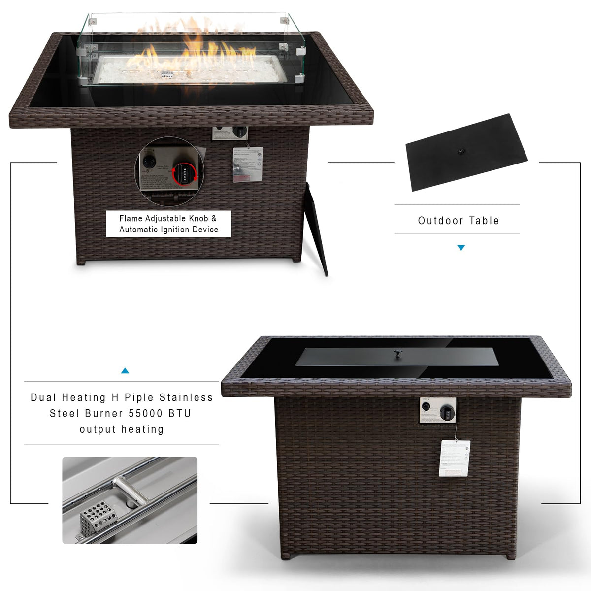 PE Wicker 43" Patio Outdoor Propane Fire Pit Table, Espresso
