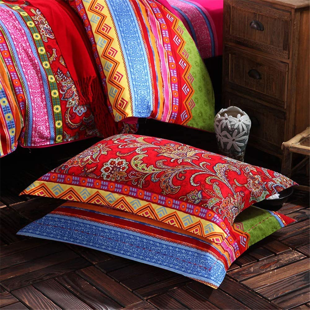 Bohemian Duvet Cover Set Colorful Red Boho Retro Bedding Set Damask Paisley Cotton Duvet Cover Tribal Reversible