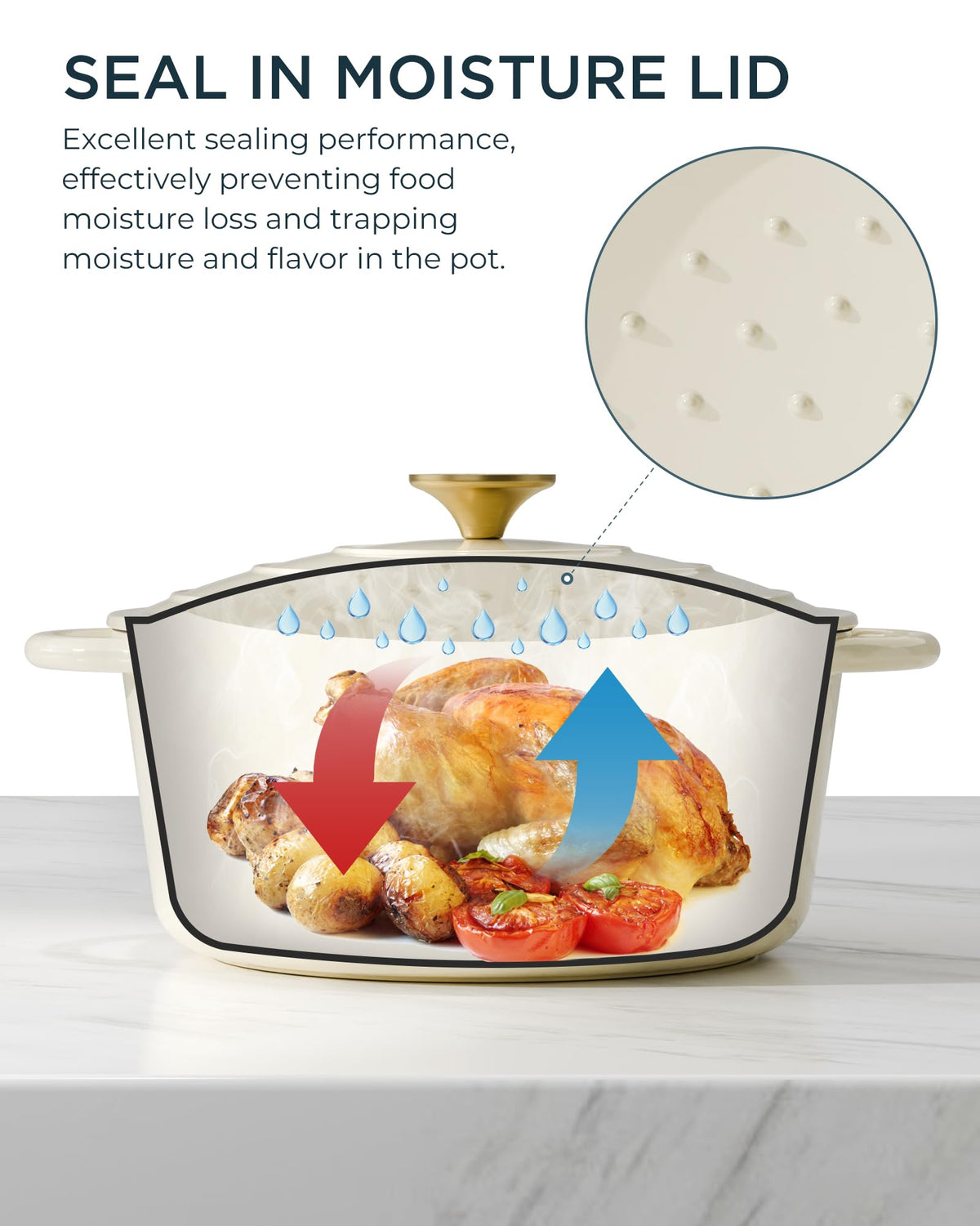 Enameled Cast Iron Dutch Oven, 4.5QT Pot with Lid, Cream White